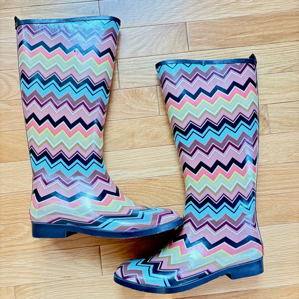 Missoni x Target 2011 Chevron Women's 7 Rain Rubber Boots Brown Sole & Lining